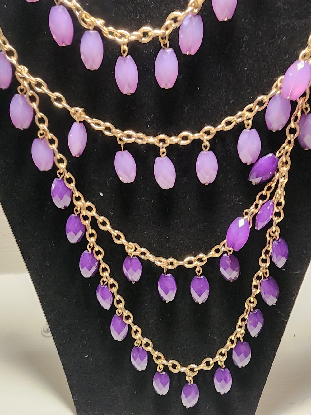 Source Unknown Gold-Tone Multi-Strand Necklace with Purple and Lavender Drops
